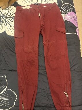 Slim Fit Men's Cargo Pants in Deep Maroon